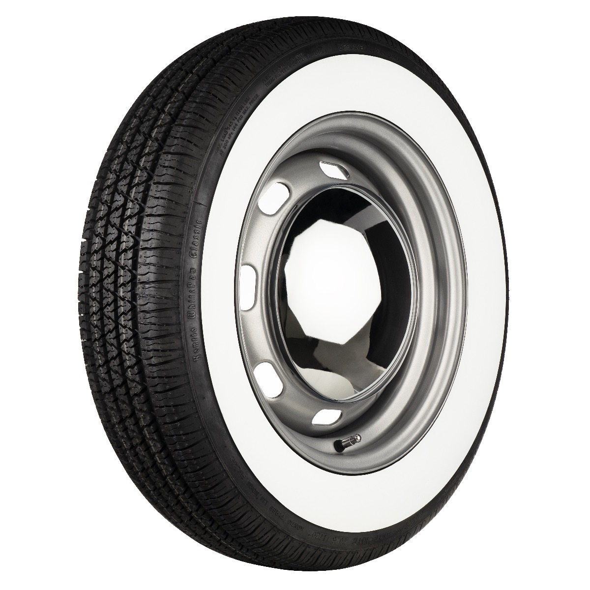 The Kontio Whitepaw 64mm Whitewall 165/80R15 87R tyre available at Vintage Tyres